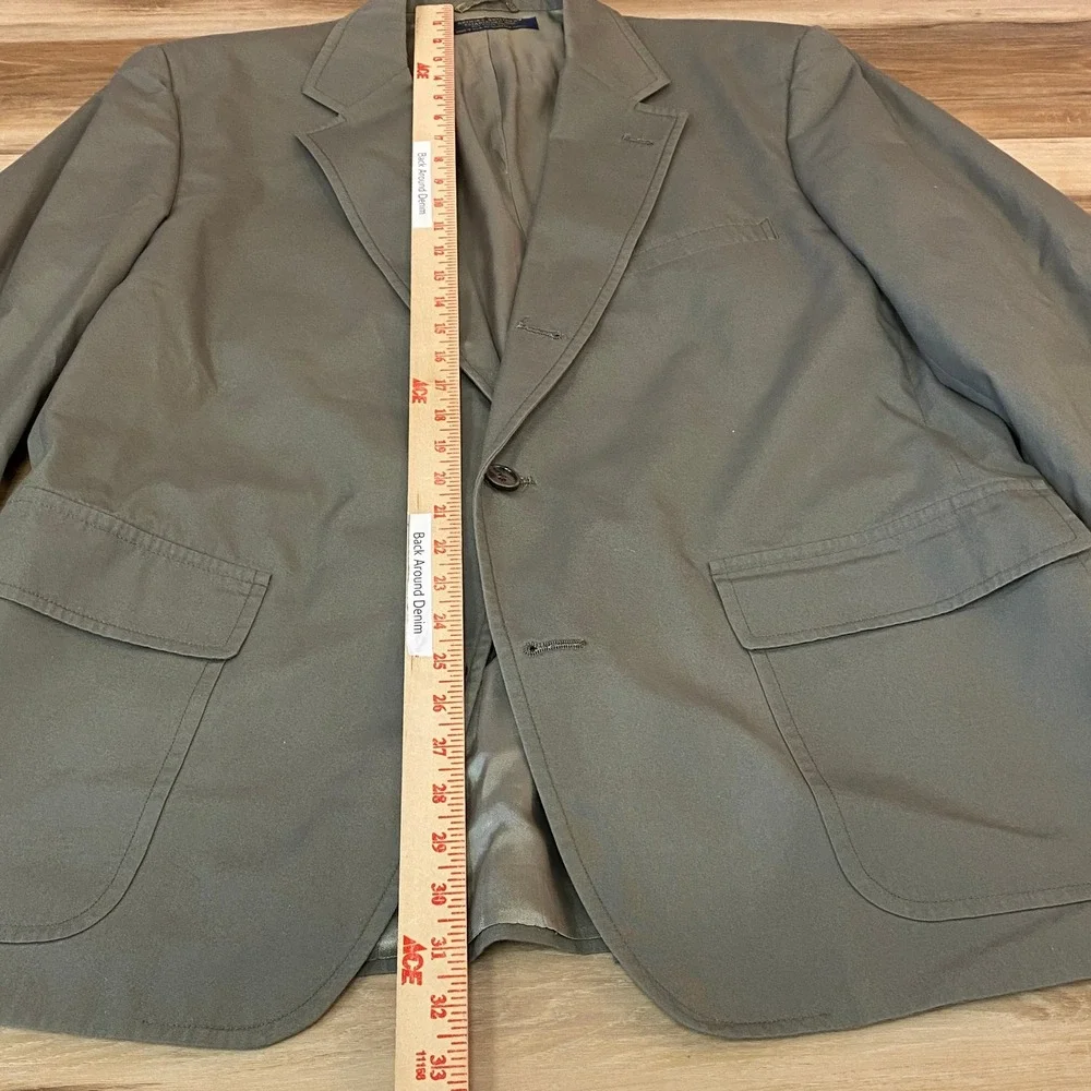 Vintage Brooks Brothers Blazer Mens 45R Olive Green USA Cotton Union 3 roll 2